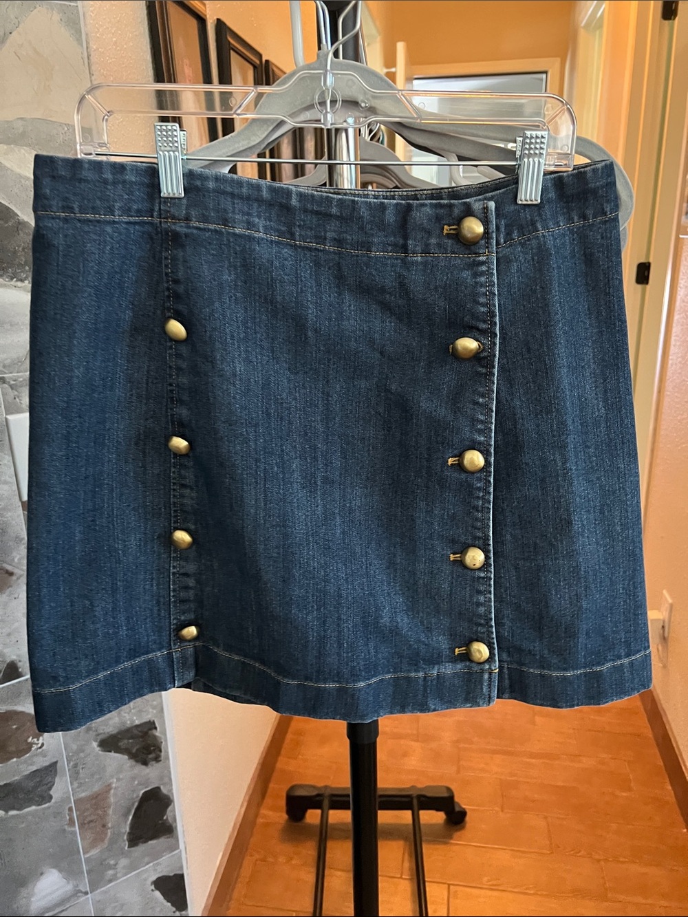Michael Kors Dark Blue Denim Button-Front Mini Skirt